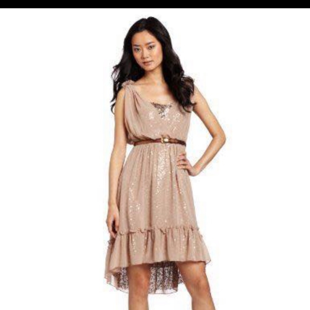 Jessica Simpson Champagne Sequin and Chiffon Dress